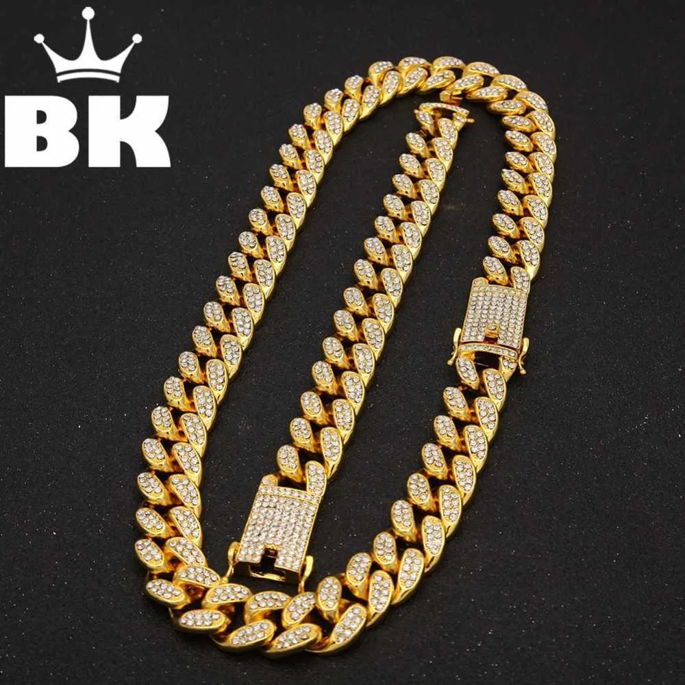 2cm Hiphop Guldfärg Iced Out Crystal Miami Kubansk Kedja Guld Silver Färg Halsband Armband Set Hot Säljer Hiphop King X0707