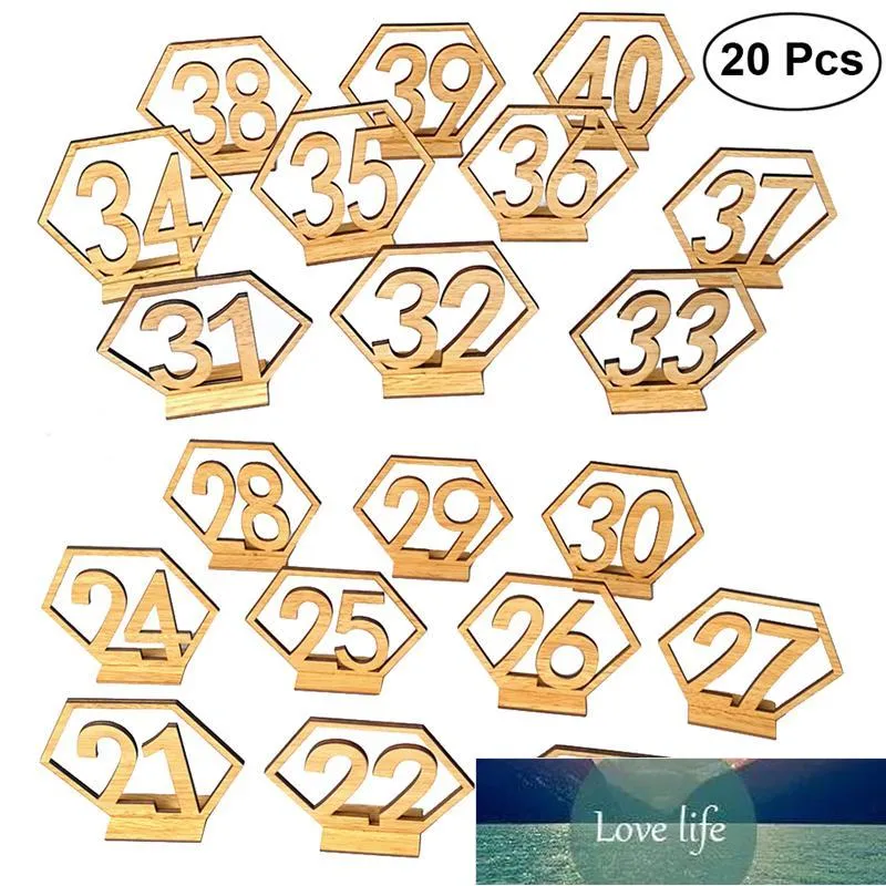 20pcs Hexagon 21-40 Wooden Table Numbers with Holder Base for Wedding Table Decoration