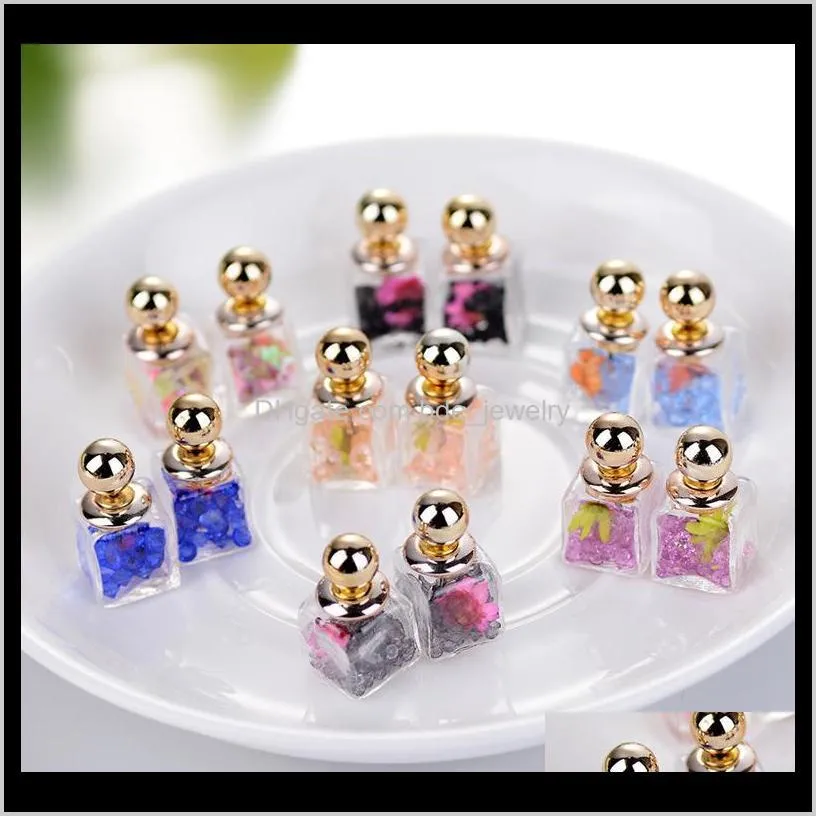 Jewelrycrystal Quicksand Dry Flower Double Side Glass Earrings Eardrop Women Per Bottle Ear Stud Earing Fashion Drop Delivery 2021 Pt6Rv