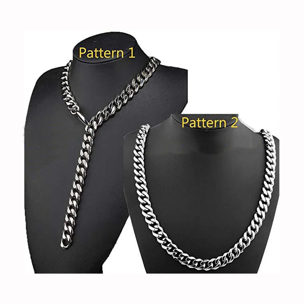 Stainless Steel Jewelry High Polished Cuban Chain Rapper Necklace Men Punk 2 Pattern HipHop Rock multi-function Chains 13mm/15mm/17mm/19mm