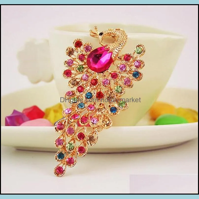 Newest Fashion Keychain 3pcs Colorful Rhinestone Crystal Paved Animal Beauty Peacock Key Chain Hanging Women Car Key Rings 473C3