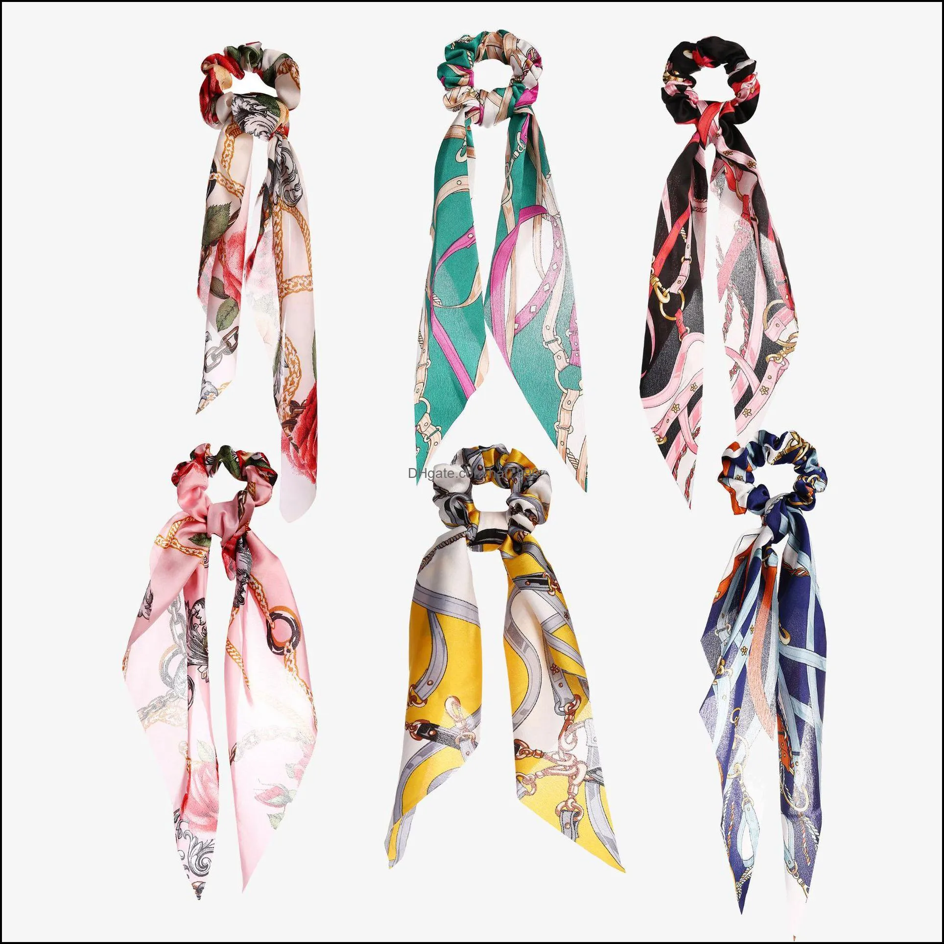 2020 Fashion Women Bow Scrunchie Hair Scarf Ponytail Holder Hair Rope Tie Elastic Hair Bands Girls Streamers Accessories