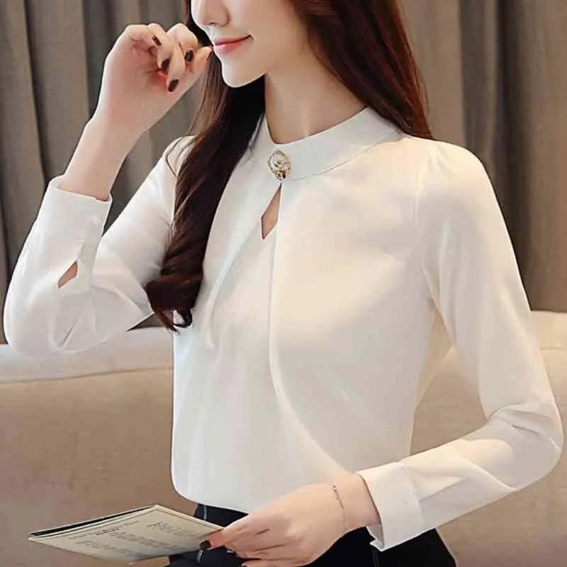 Womens Clothing Fashion Woman Blouses White Blouse Chiffon Blouse Long Sleeve Women Shirts Womens Tops And Blouses A876 210426