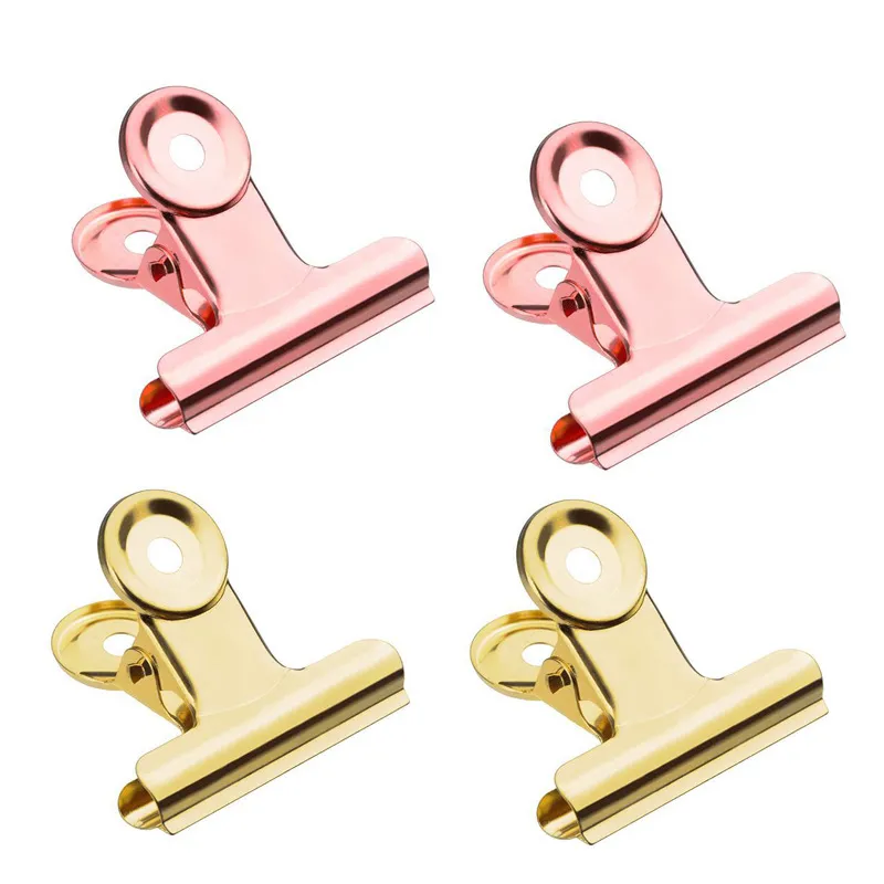 Clips de agarre de Metal redondos dorados de 4 tamaños, 1000 Uds., Clip de Bulldog de oro rosa, Clip de papel para billetes de acero inoxidable para etiquetas, bolsas, oficina