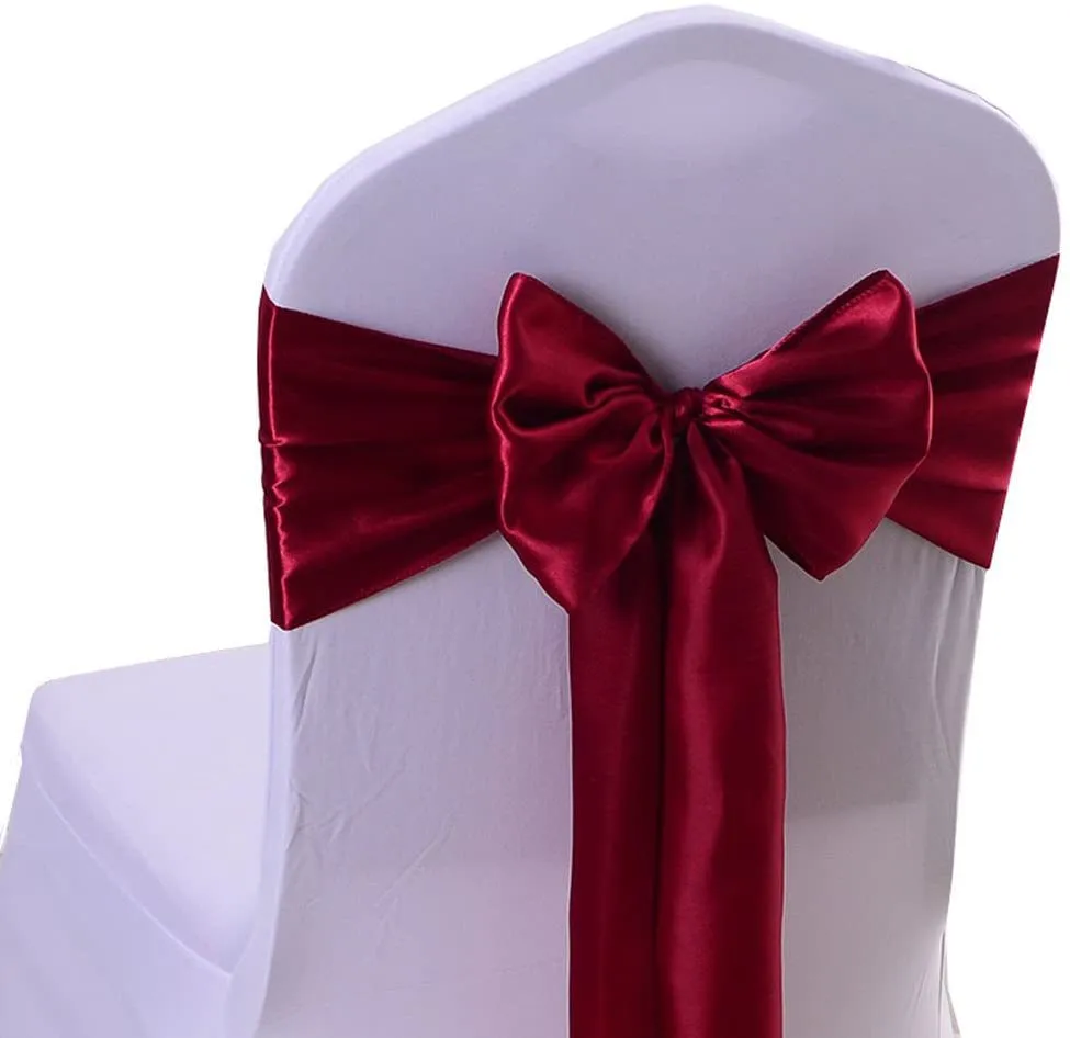 17*275CM Satin Wedding Chair Sashes Burgundy Spandex Chair Cover Sashes for Banquet Hotel Decoration DIY Ribbon Bow DH8568