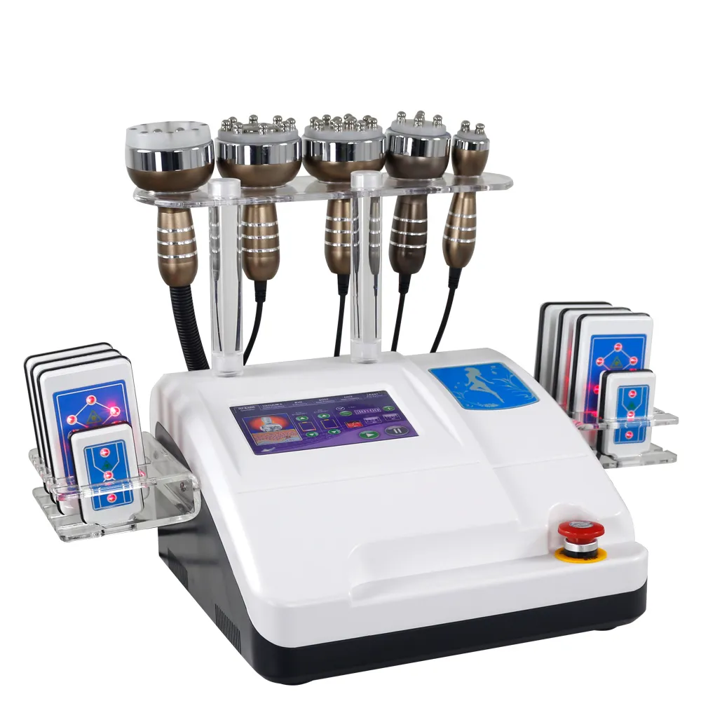 Tragbare 6 in 1 40k Ultraschallkavitation Abnehmen Vakuumpressotherapie Radiofrequenz 8 Pads Lipo Laserdiode Gewichtsverlust LLLT Lipolysemaschine