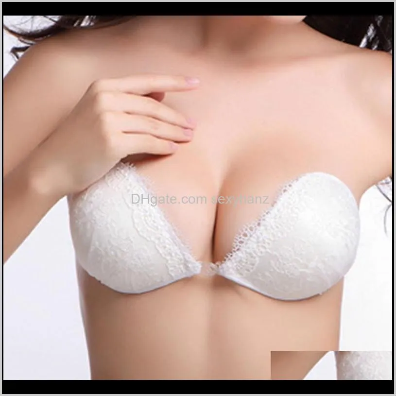 women`s adhesive bra invisible bras strapless sexy white floral lace push up wedding seamless women`s underwear bra with package1