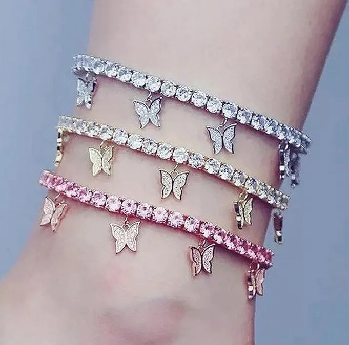 Creative Rhinestone Small Butterfly Anklets Simple Temperament Claw Chain Tassel Foot Ornaments Stylish Beach Ornament Anklet for Women