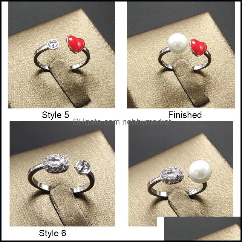 18 Styles Pearl Rings Setting DIY Pearl Rings Setting Zircon Ring for Women Fashion Jewelry 925 Silver Ring Adjustable Size Christmas