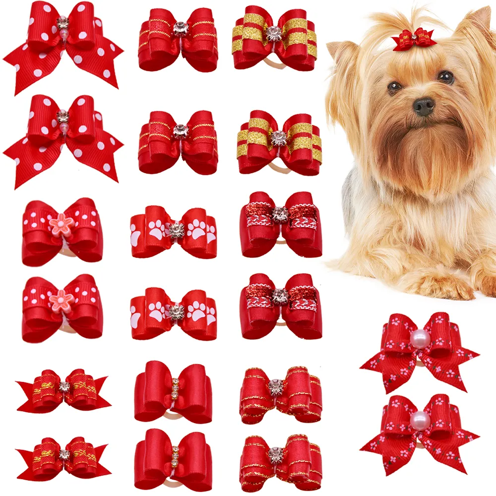 10 teile/los Handgemachte Kleine Hund Haar Bögen Gummiband Katze Haar Clips Boutique Valentinstag Haustier Hund Pflege Zubehör produkt