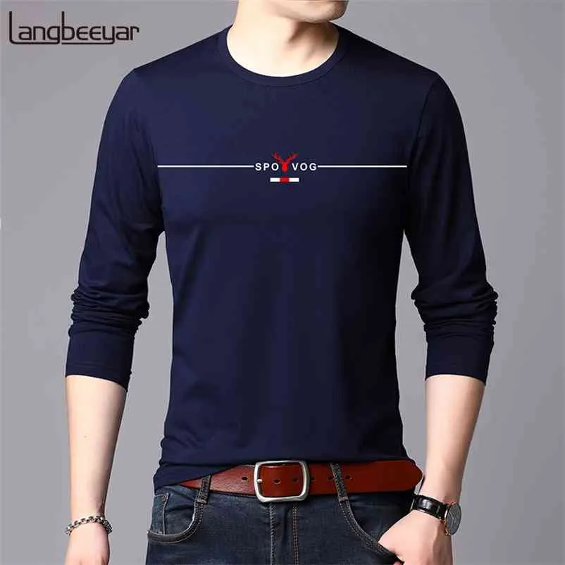 Fashion Brand Tshirt Mens High Quality Cotton Tops Street Style Trends Long Sleeve T-Shirt Korean Men Clothing 210726