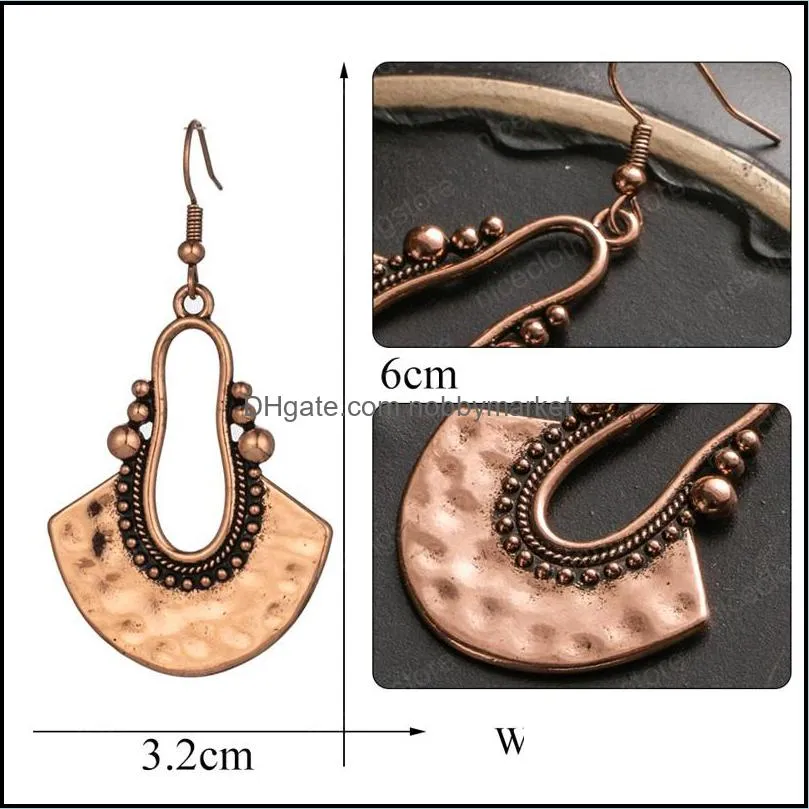 4 Colors Vintage Ethnic Earring Rose Goldn Geometric Dangle Hanging Earrings For Women Female Indian Jewelry Accessories