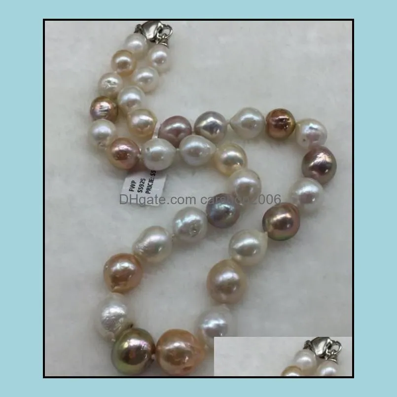 9-11mm South Sea Natural Mixed Colors Pearl Necklace 18inch 925 Silver Clasp Women`s Gift Jewelry