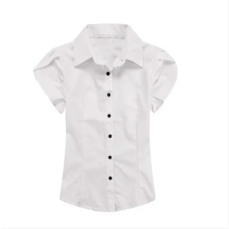Design Women OL White Shirt Female Short Sleeved Workwear Button Up Blouse for Office Lady Plus Size 4XL Tops Shoulder