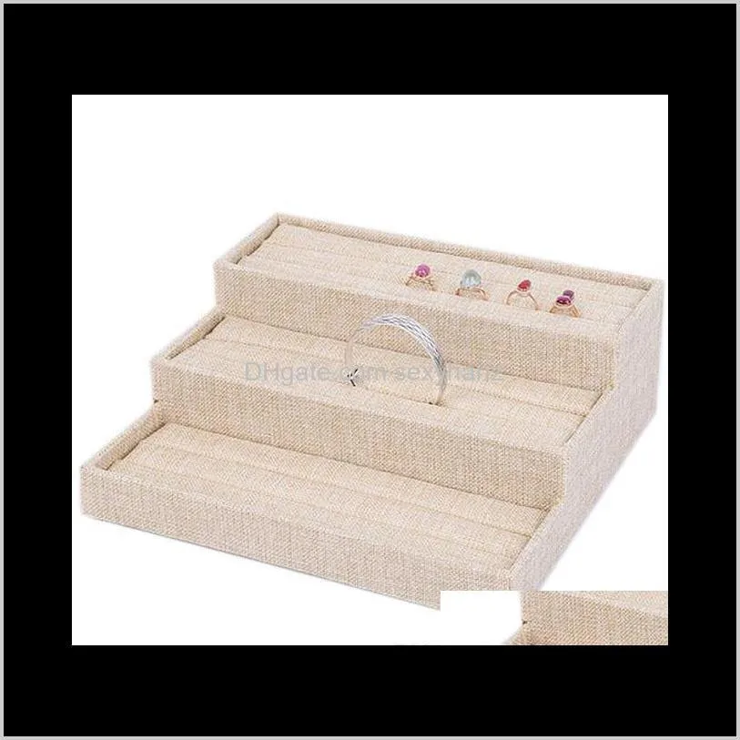 Packaging & Drop Delivery 2021 Linen Holder Rings Earring Storage Rack Fine Ring Stud Tray Jewelry Box Display Stand Props Eatuw