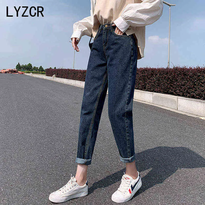 LYZCR Vintage Harem Jeans Woman Loose White Boyfriends For Women Denim Pencil Pants High Waist Mom Fit Femme 211129