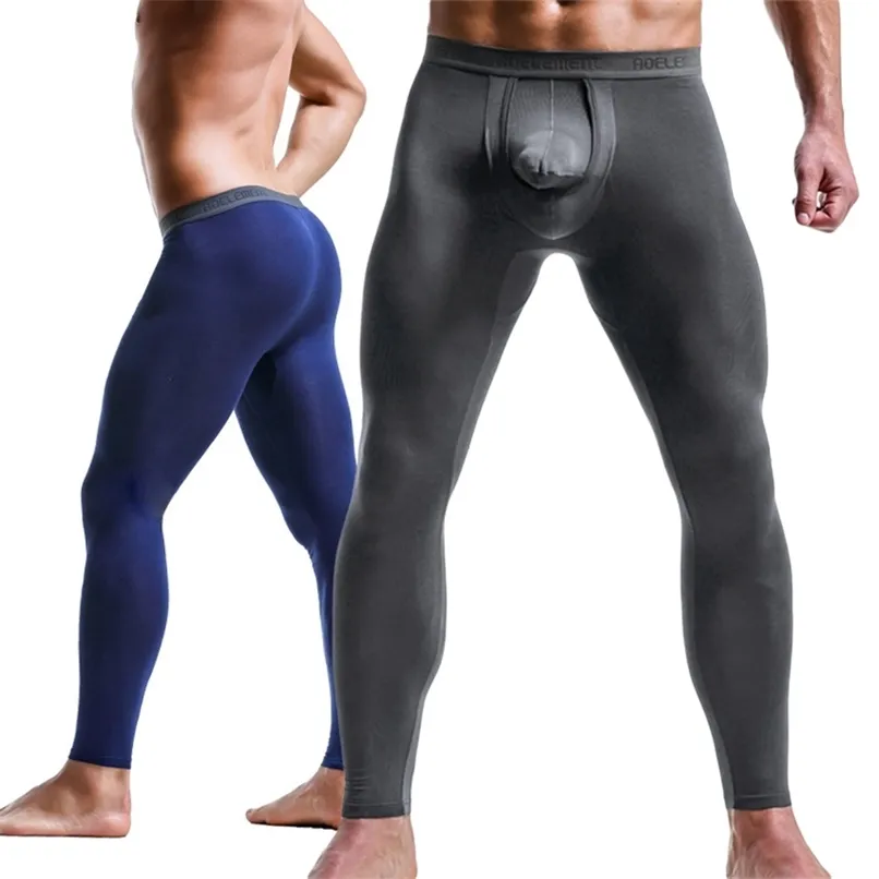 Kış termal iç çamaşırı erkekler uzun Johns spor sıkı tayt külot erkek elastikiyet termo iç çamaşırı açık ön pantolon 211110