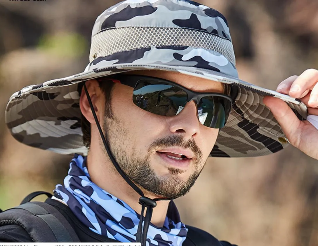 New Fashion Mens Summer Hat Outdoor Sun Screen Camouflage Hiking Hats  Cycling Fishing Cap Big Brim Fisherman Hat UV Protection From 12,53 €