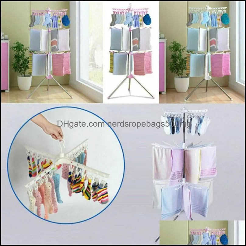 Laundry Bags 2021 Functional Creative 3 Tier Folding Multifunction Transportable Organizer Drying Rack Clothes Hanger Stan