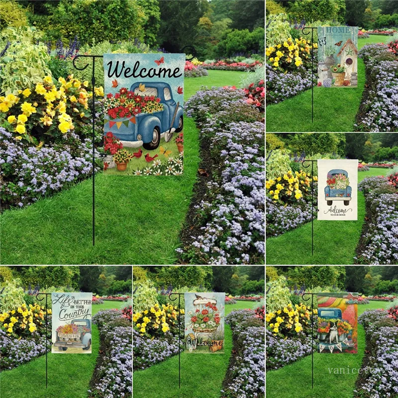 Spring and Summer Garden Flag Welcome Flags Linen Double Sided Printing 30 * 45cm 8 Colors T500875