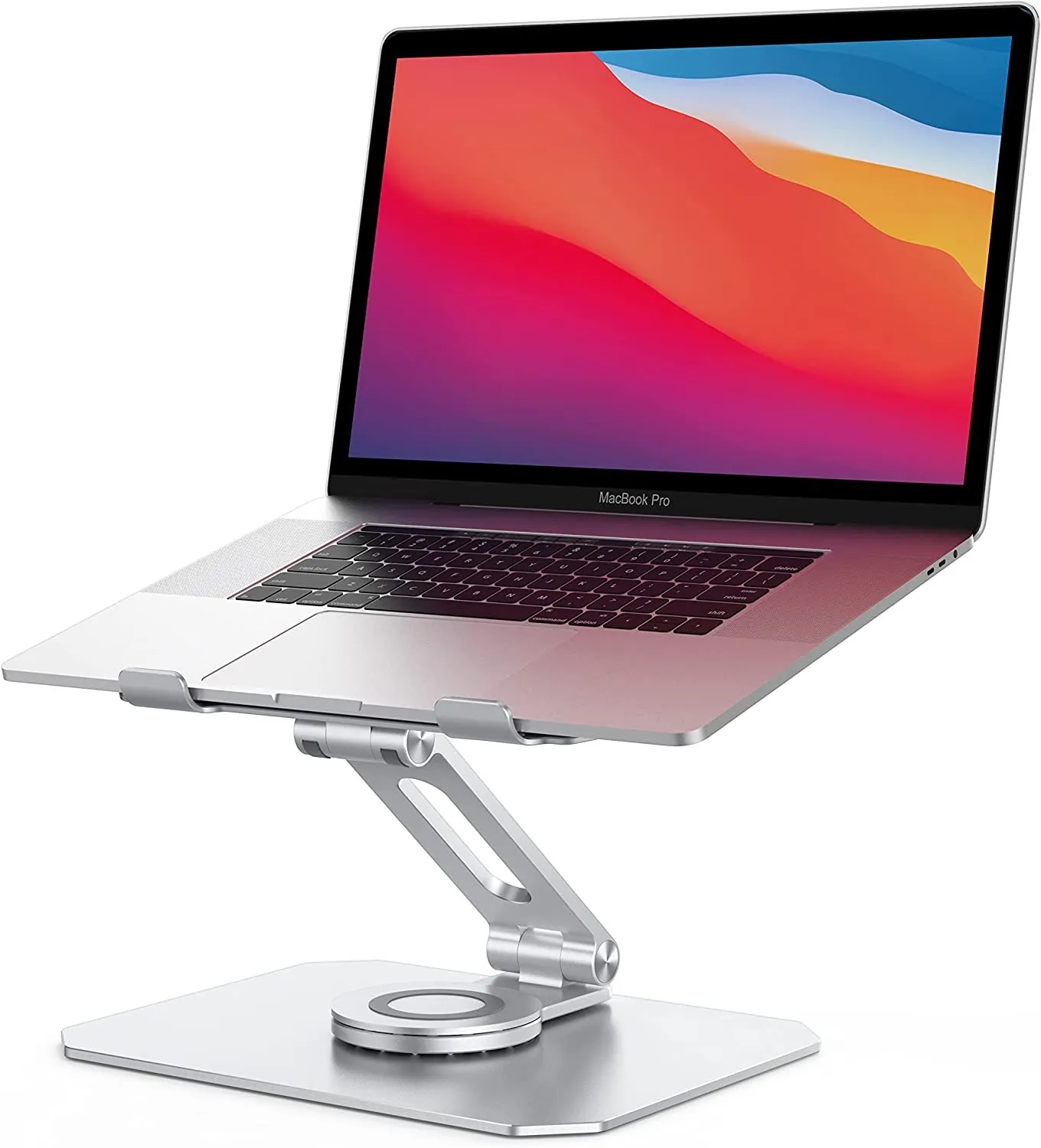 Drehbarer Laptop-Ständer, Laptop-Schreibtisch-Erhöhung – [360-Grad-Drehung] Höhenverstellbarer Aluminium-Computerständer mit mehreren Winkeln, kompatibel mit MacBook Pro Air (Silber)