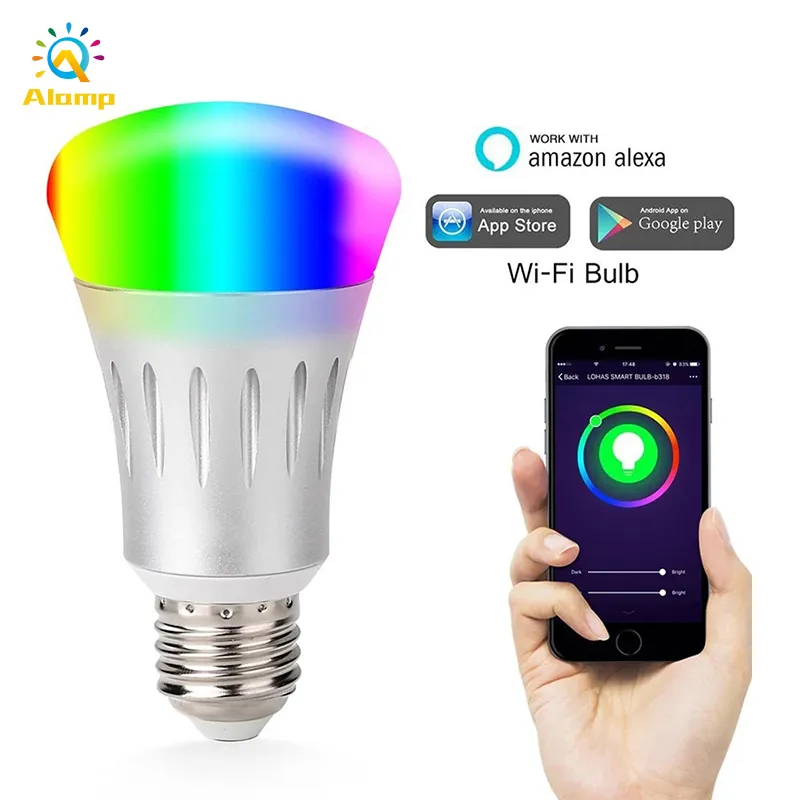 Energibesparande lampa Trådlös WiFi Smart Light Bulb Control Lights LED 7W Lampor Kompatibel med Alexa Home RGBW-lampor