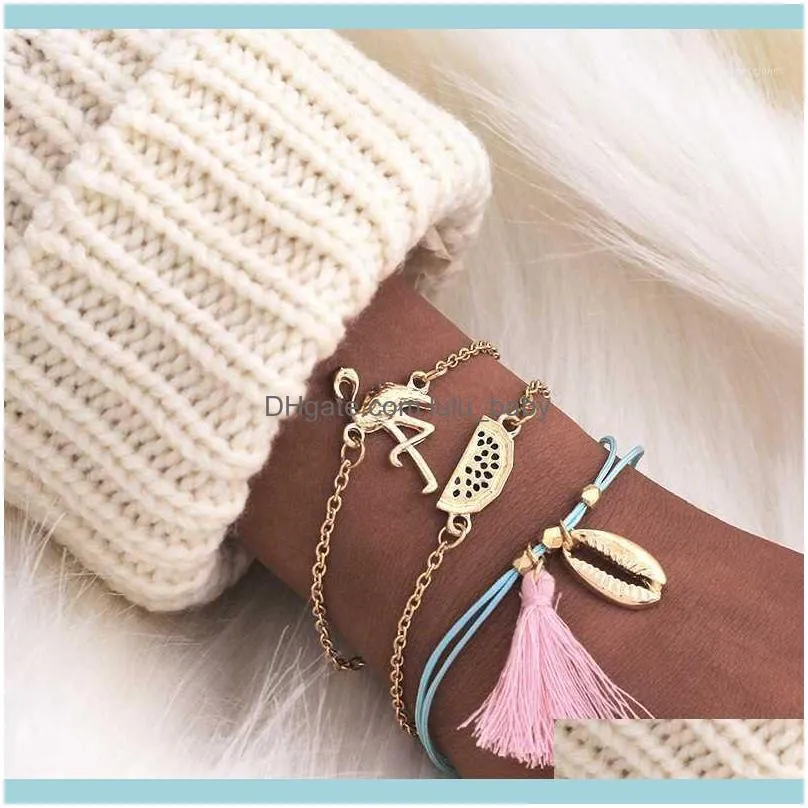 Link-Armbänder JewelryLink-Ketten-Layer-Armband-Set, verstellbar, mehrere Flamingos, stapelbar, Wickelarmreif, Böhmen-Schmuck für Frauen und Mädchen1