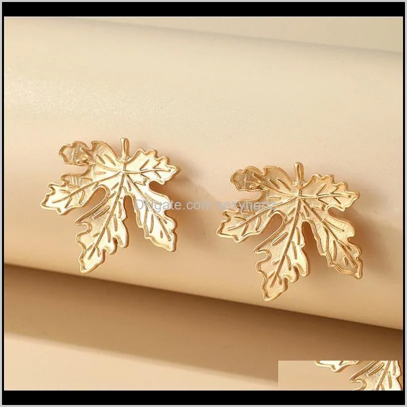 new women gold leaf earrings stud alloy simple metal earrings gift matching clothes fashion jewelry