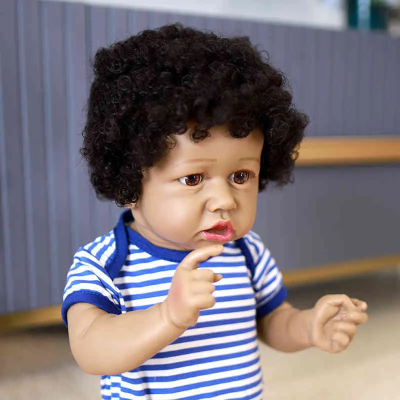 Bambola in vinile realistica, dollaro da 24 pollici, bambola neonata da 60 cm, nero afroamericano, bambola oculare marrone