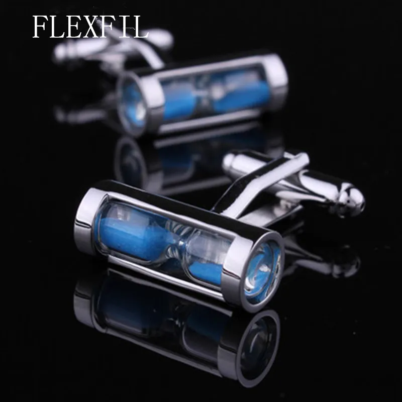 FlexFilの高級シャツリンクメンズギフトブランドボタン砂時計高品質の長いガラスカフリンクABOTODURASジュエリー