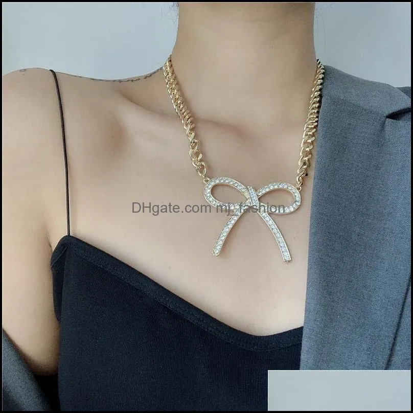 Fashion Simple O-chain Necklaces Ins Cute Bow Pendant Jewelry Hip Hop Hipster Clavicle Chain Party Trend Accessories