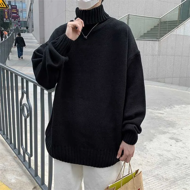 Turtleneck Sweaters Men Loose Knitted Pullover Streetwear Mens Oversized Sweater Fashion Casual Sweater Men Pullovers M-8XL 211221