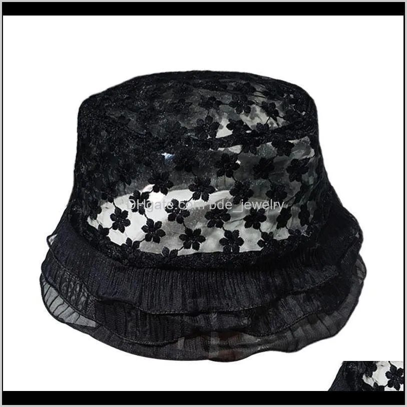 japanese lolita embroidery floral lace bucket hat women layered ruffles sun cap 2xpd