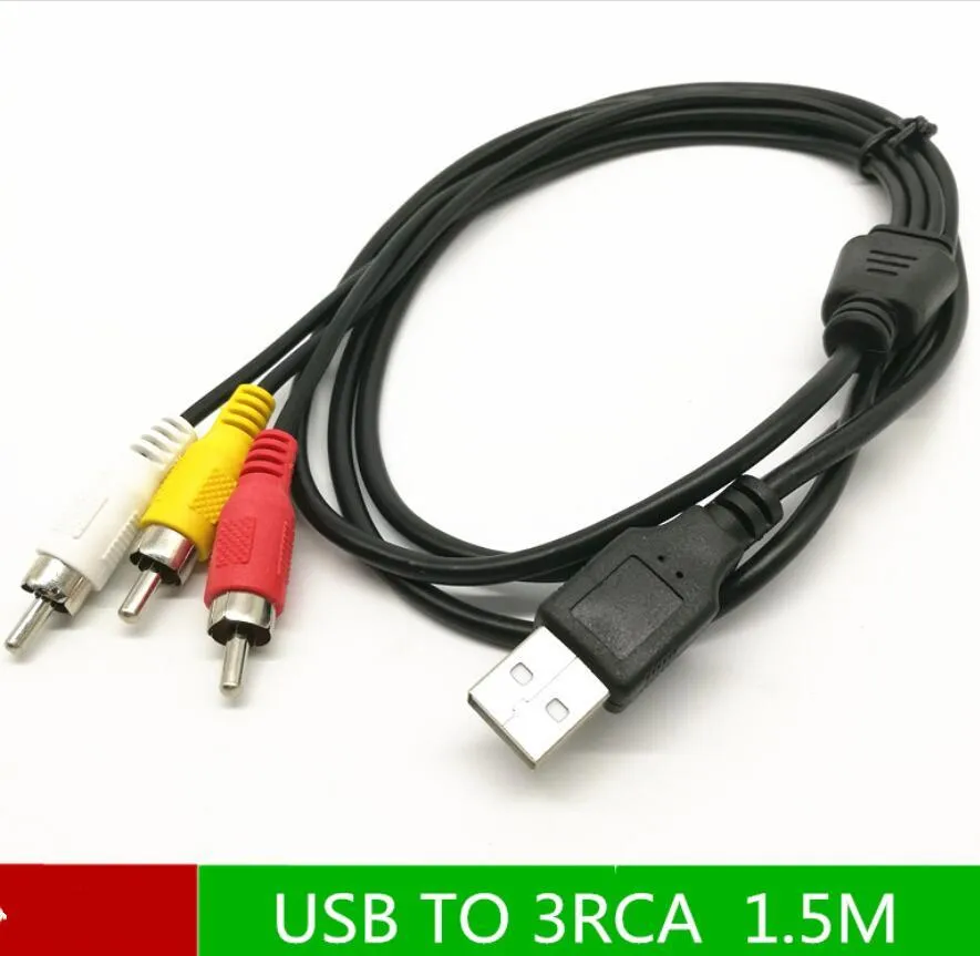 1.5m USB tot 3 RCA Kabel Mannelijke Coverteur Stereo Audio Video CordStelevision Adapter Draad AV A / V TV