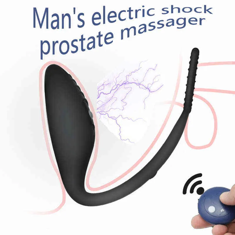 NXY Anal Leksaker Trådlös fjärrkontroll Plug Vibrator Osynlig Wear Electric Shock Prostata Massager med Penis Ring Gay Leksaker för män 1125