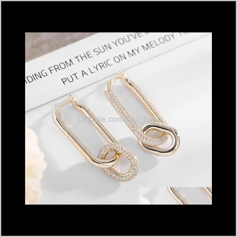 fashion new ins luxury designer diamond zirconia copper chain geometric clip on earrings for woman girls gifts s925 silver post