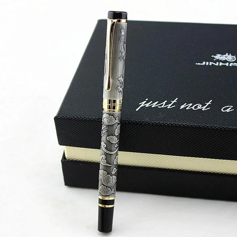 Jinhao 5000 vintage stylo de luxe de luxe en métal de luxe beau dragon texture sculpture, encre dorée pour stylos d'affaires de bureau