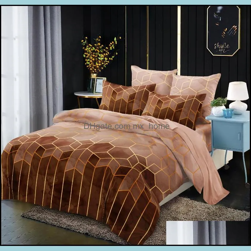 Gold Gradient Lines Bedding Set For Bedroom Comfortable Soft Duvet Cover With Pillowcase Not Sheet Double Bed Sets