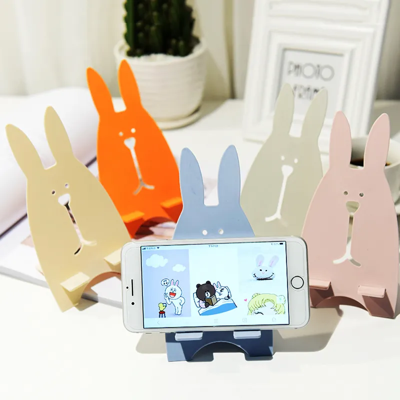 Милый кролик Держатель мобильного телефона Портативный для iPhone 11 12 Pro Ленивый стенд Универсальный Многоцветный Деревянный Карты Мода Оптовая