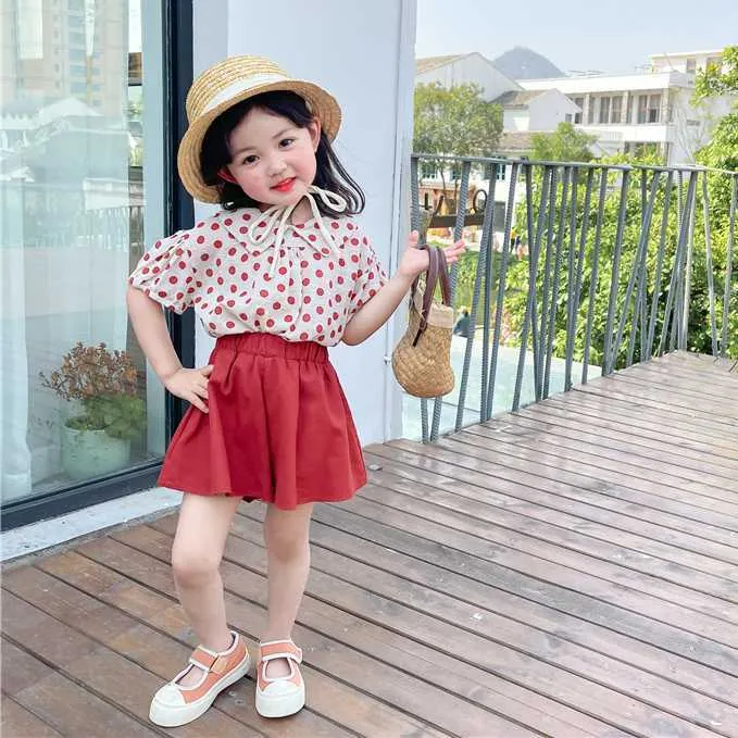 2021 Summer New Arrival Girls Fashion Dot Sets Top+skirts Kids Clothes Girls X0902