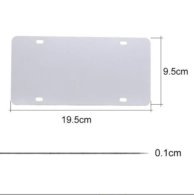 Sublimation Aluminum License Plate Household Sundries Blank White Aluminium Sheet DIY thermal transfer advertising plates custom logo 9.5*19.5cm 4 holes 2 holes