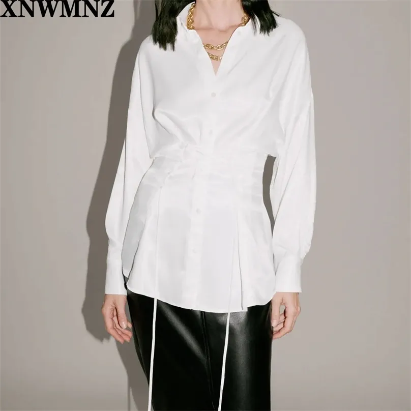 women Fashion satin blouse Vintage Female Collared with long sleeves Adjustable waist bow Button-up front 210520
