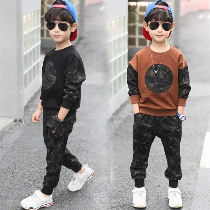 Children Boy's Roupas Set Roupas Adolescentes Crianças Camuflagem Camuflagem Disguição de Presença Sportwear Sport Suit 4 6 8 10 12 Anos 211025