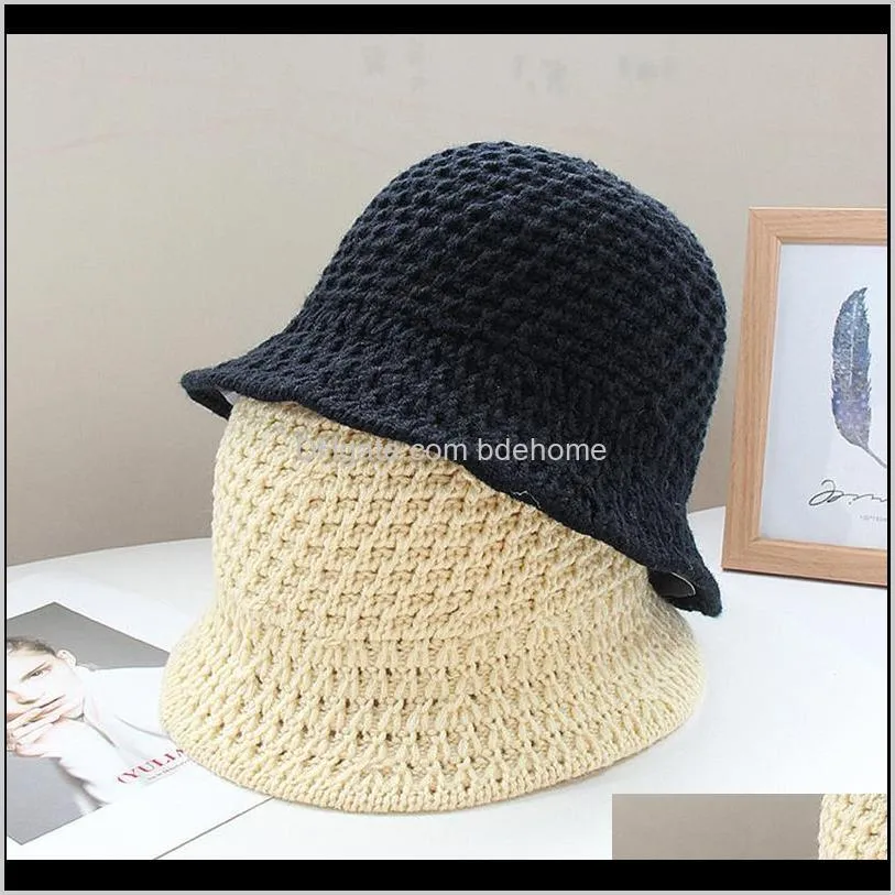 Amplia sombreros de gorras de ala, bufandas Guantes de moda Aessories de la moda de entrega K89 2021 Mano Hecha de punto Otoño e invierno Sombrero Cubo Simple Fi