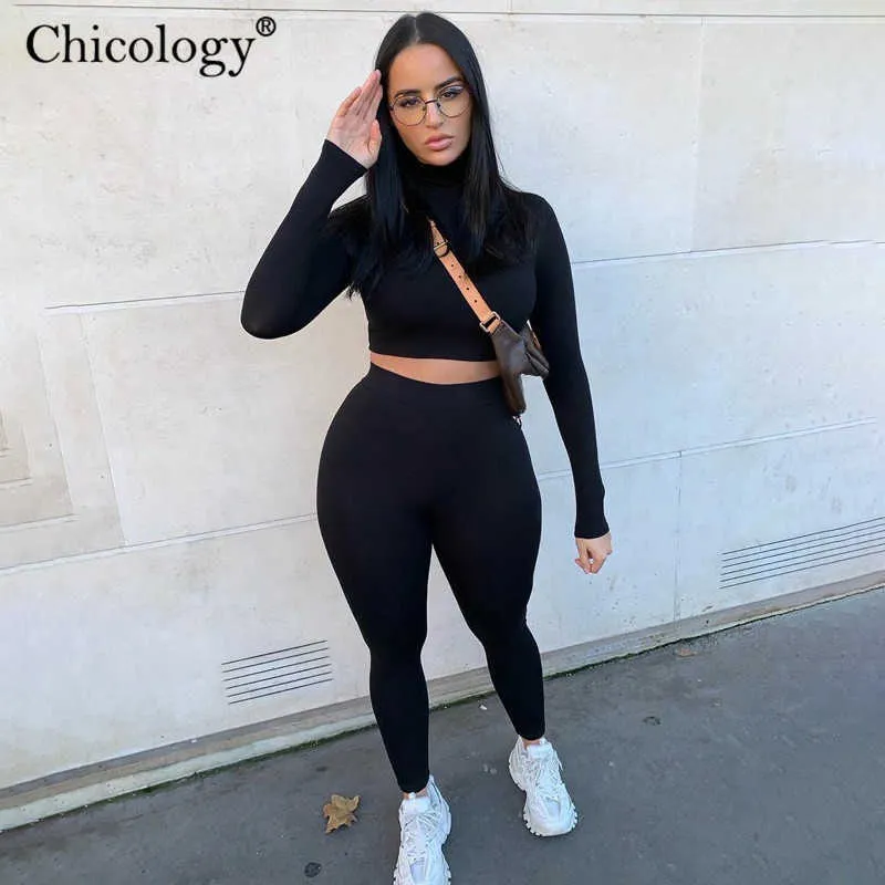 Chicology Velvet Inside Winter Tracksuit Crop Top Long Pants Two Piece Set 2020 Fall Women 2 Pc Outfits Sexy Clothes Sweat Suits Y0625