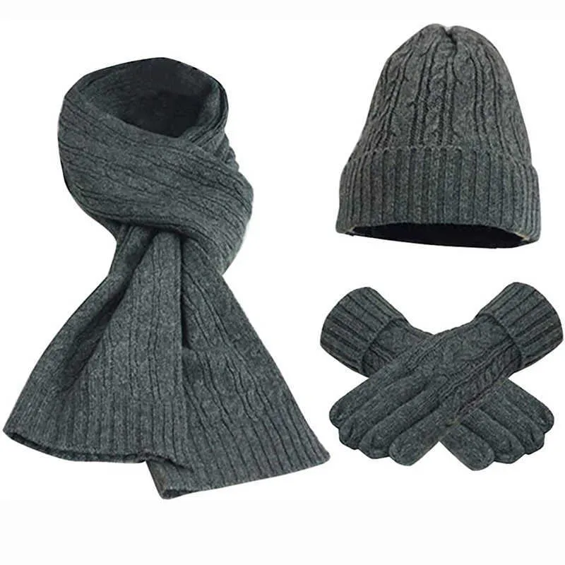 Femmes écharpe ensembles chapeau d'hiver gants tricotés garder au chaud écharpes Simple couleur unie vêtements accessoires épais doux ensemble