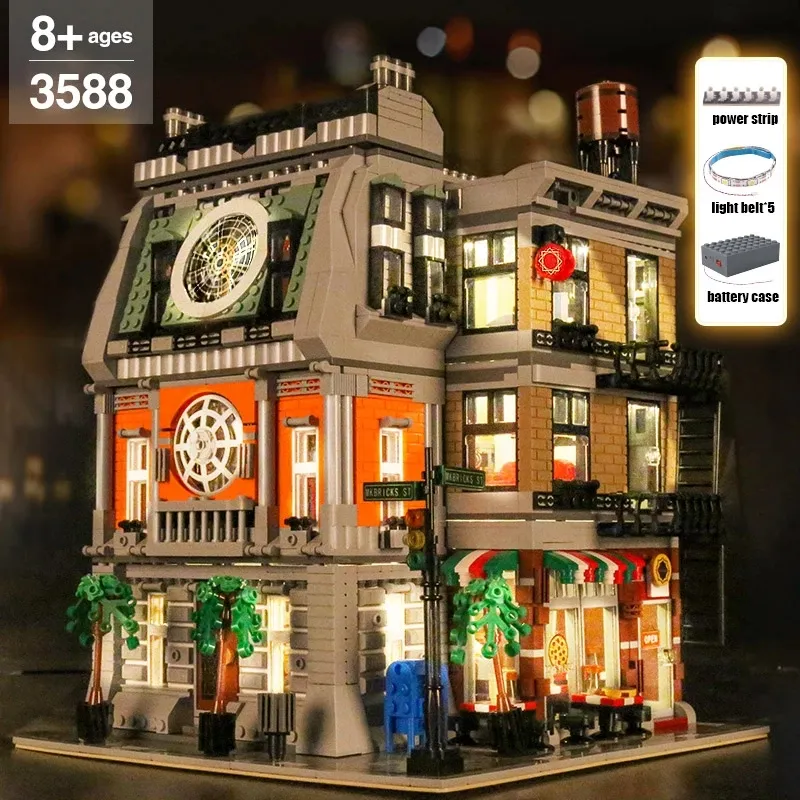 Sanctorum Model Building Blocks LED Light Streetview Set Mold King 16037 MOC-37592 Bricks Kids Birthday Toys Christmas Gifts