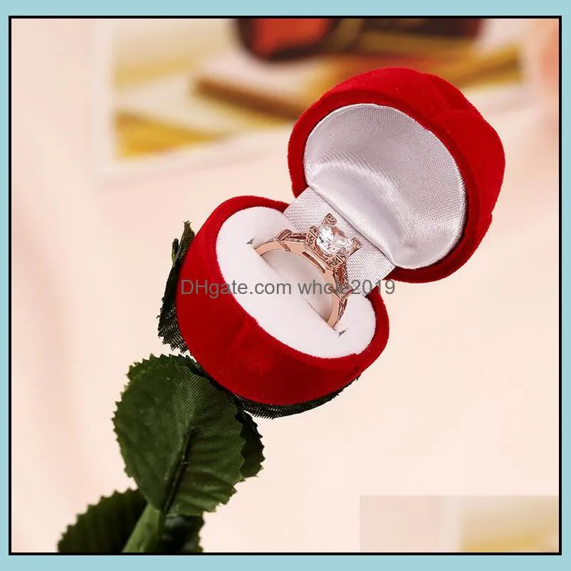 Gift Wedding Boxes Rose Shaped Ring Box Mini Cute Red Carrying Cases For Rings Display Jewelry Packaging