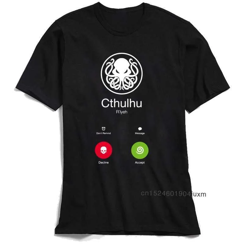 Call of Cthulhu T-shirt Novelty Designer T Shirt för män 100% Bomull Roliga sommar Geek Topps Swag Steampunk bläckfisk Tees 210629