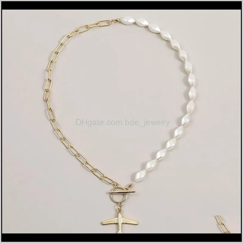 european and american personality simple asymmetrical airplane pearl women`s necklace trend beaded pendant jewelry necklaces